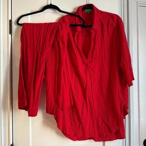 J. Crew Airy Gauze Beach Set (Top + Bottom) in Venetian Red